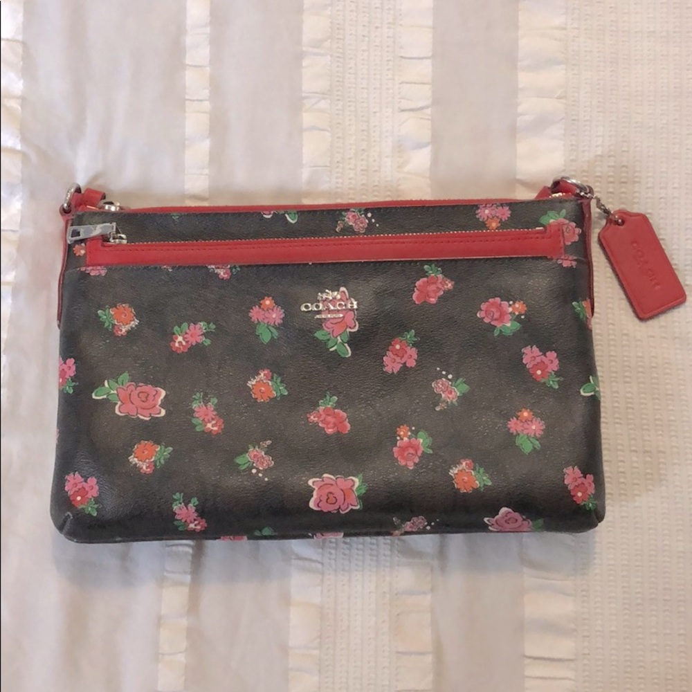 Coach | Brown & Red Floral Canvas Crossbody Bag